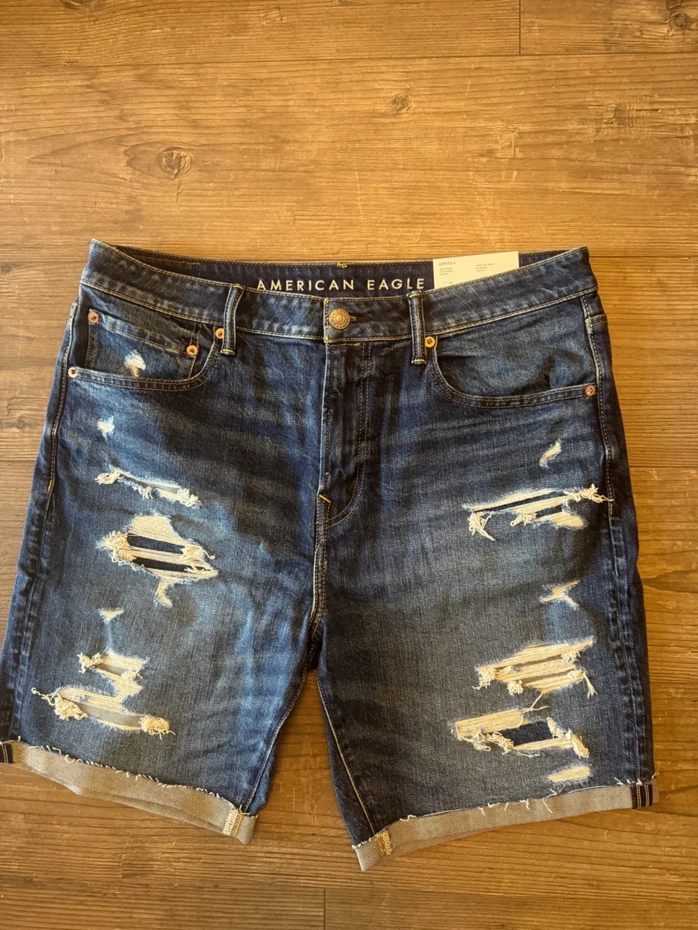 American Eagle Outfitters Distressed Dark Blue Denim Shorts